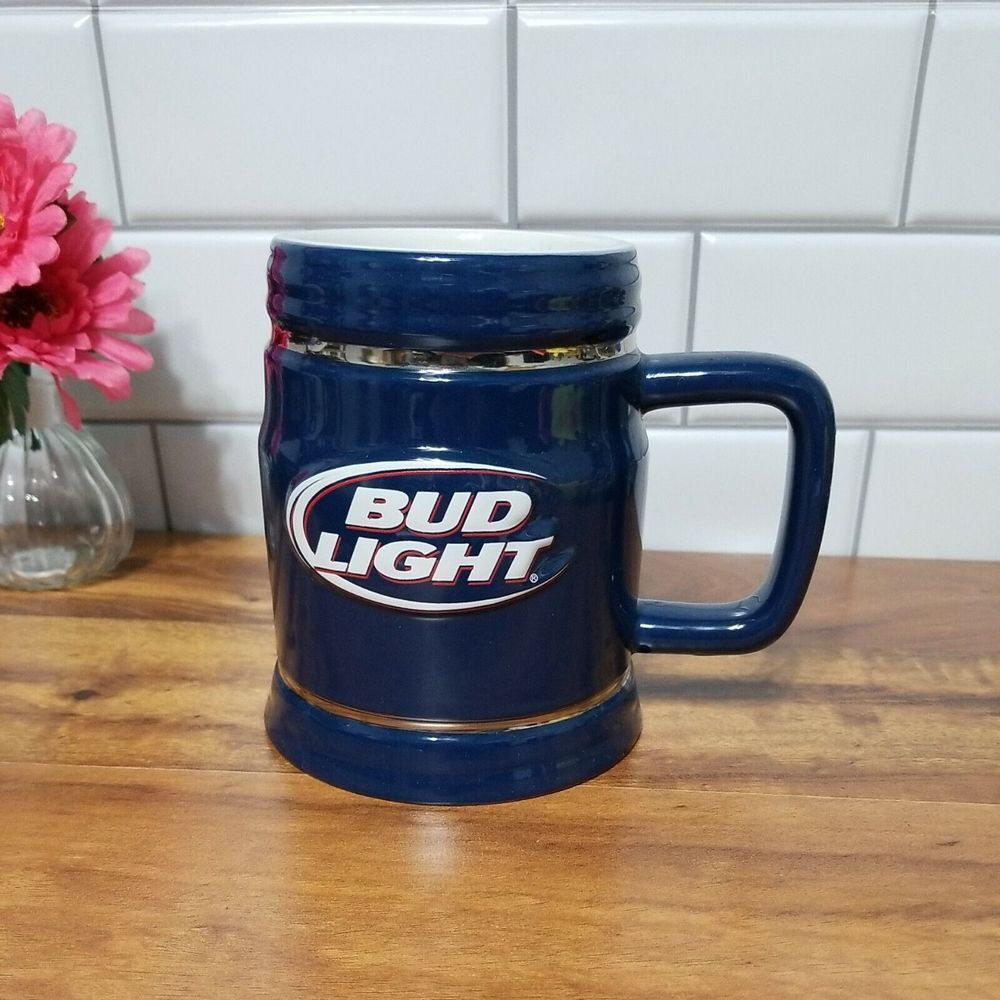 Bud Light Heavy Porcelain Beer‎ Mug 24oz Blue Navy Cup